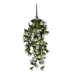 Artificial hanging plant with white flowers on a white background