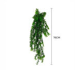 Artificial hanging plant with dimensions on a white background
