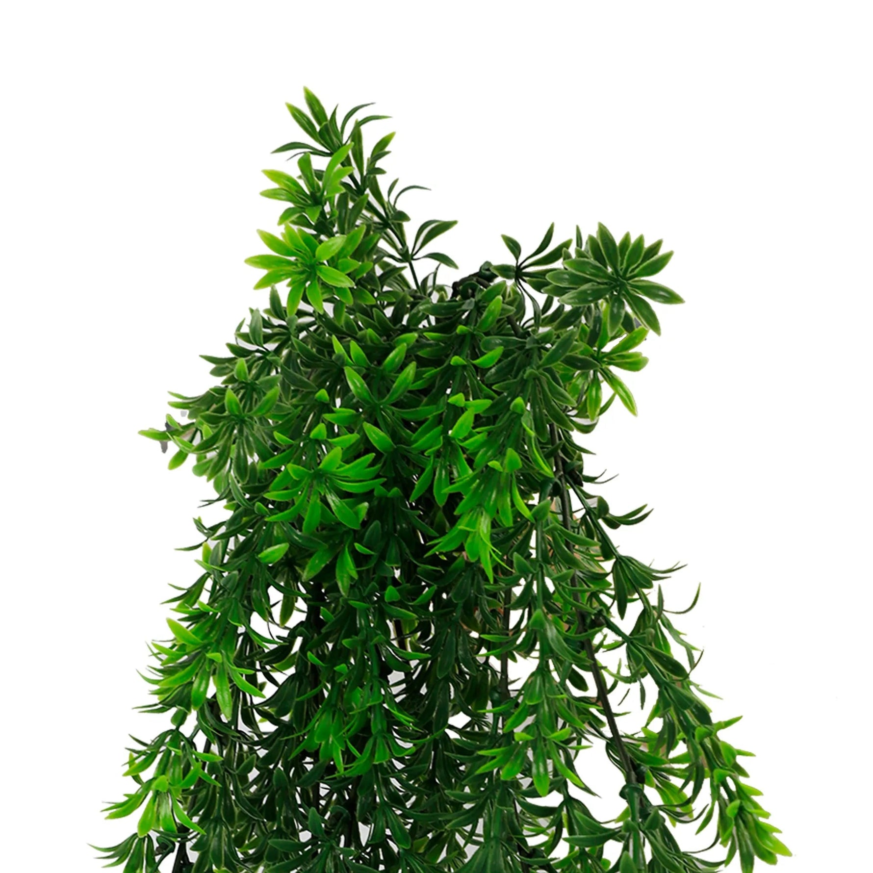 Green artificial hanging plant on a white background