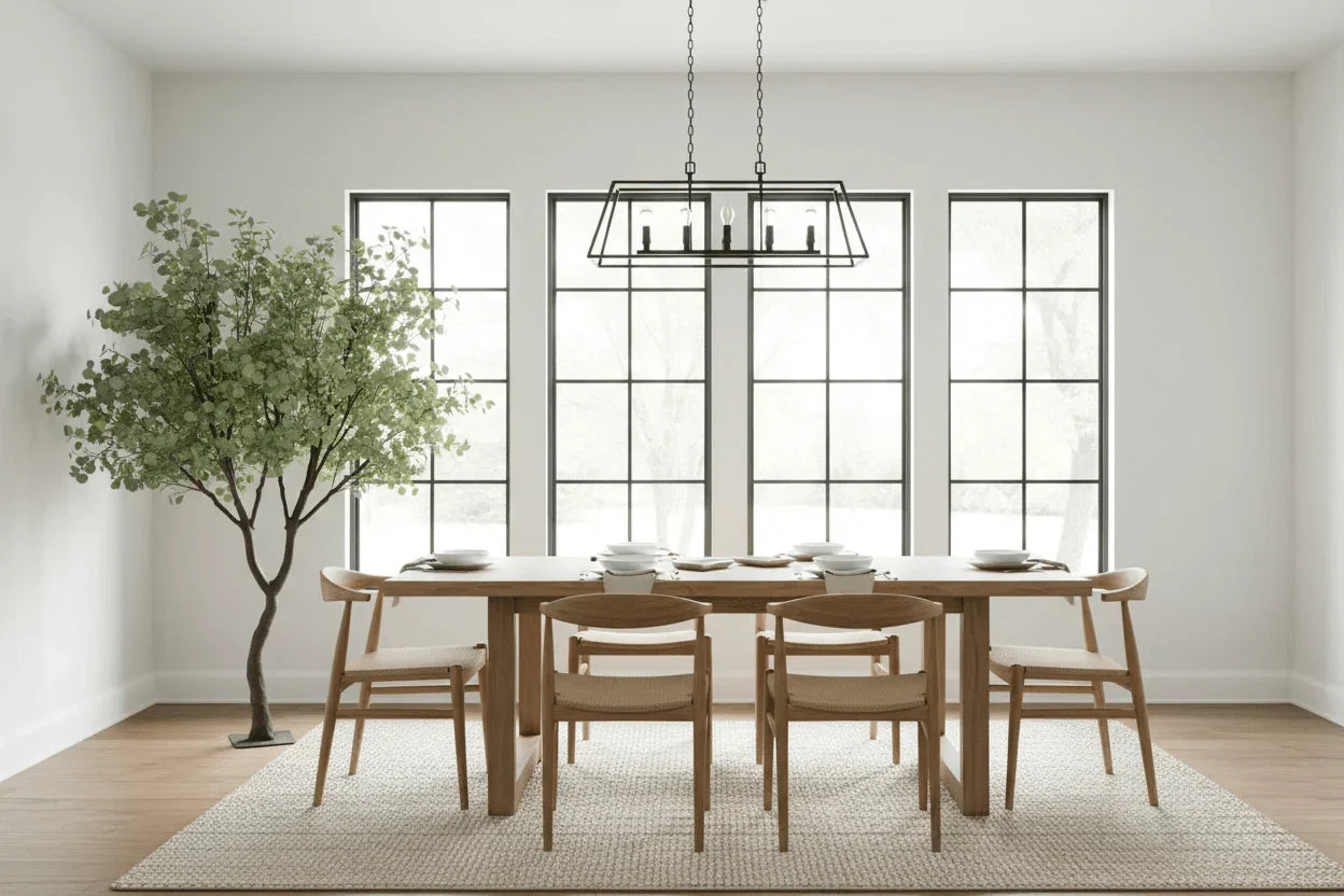 Artificial eucalyptus tree styled in modern dining room