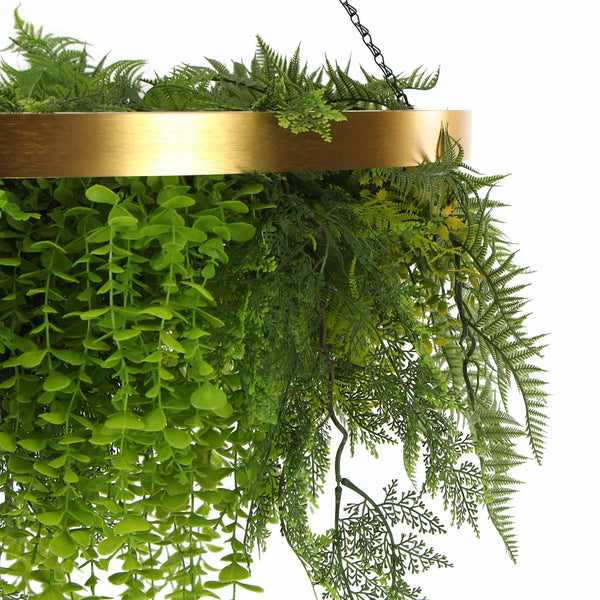 Gold Artificial Hanging Plant Disc Chandelier with Realistic Trailing Foliage — 80cm Limited Edition UV Resistant — gallery image 7
