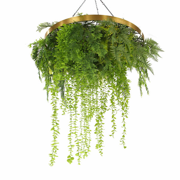 Gold Artificial Hanging Plant Disc Chandelier with Realistic Trailing Foliage — 80cm Limited Edition UV Resistant — gallery image 8