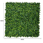 Square piece of artificial greenery with dimensions indicated