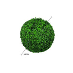 Artificial boxwood ball with a measurement label on a white background