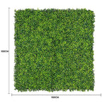 Square piece of artificial greenery with dimensions indicated