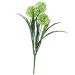 Artificial green flower branch on a white background
