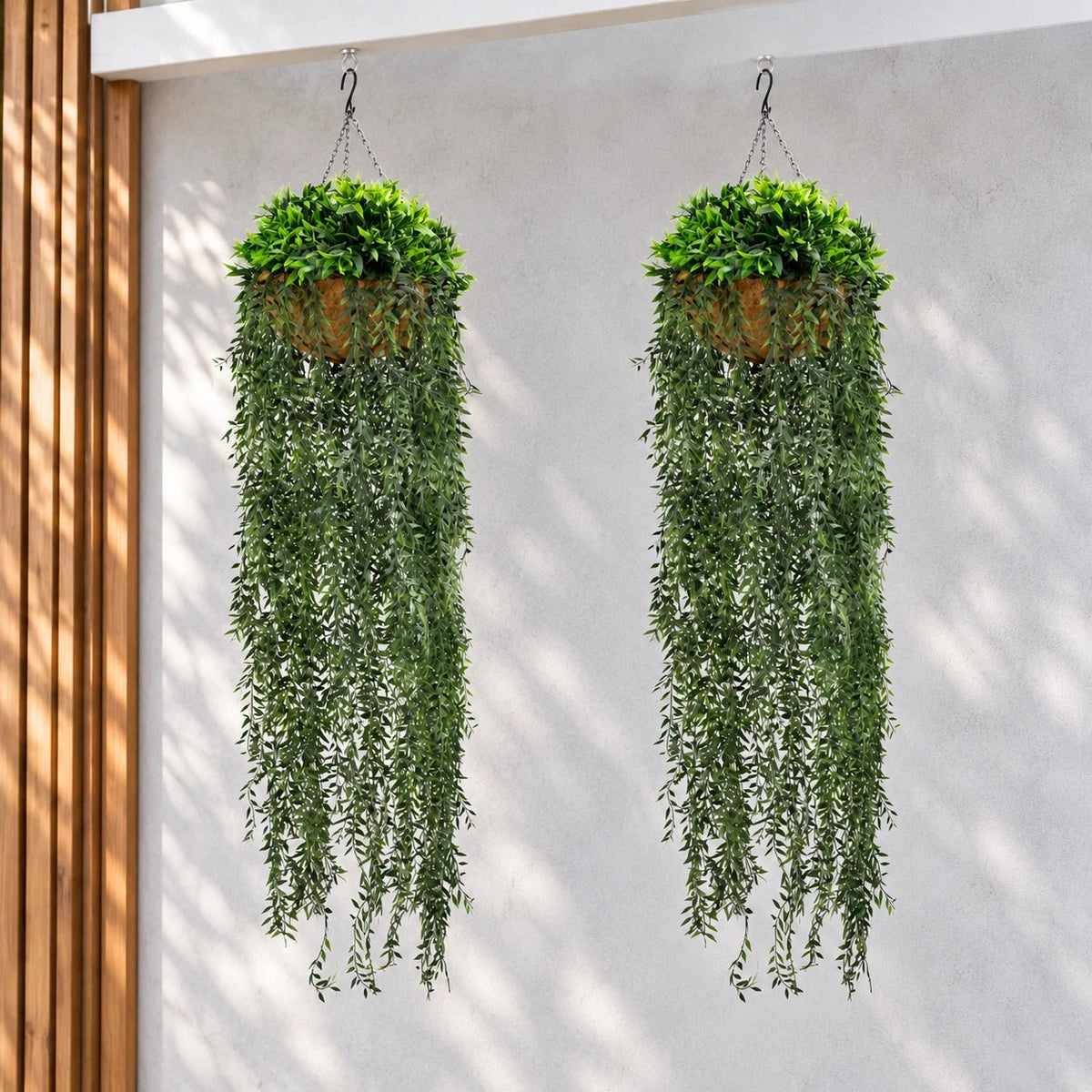 Luxe Cascade Hanging Fern Basket – UV Resistant (35cm x 140cm) - Designer Vertical Gardens Artificial Trees hanging plants