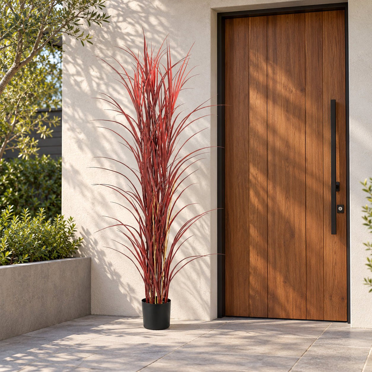 Luxury Burgundy Tall Potted Artificial Grass Plant UV Proof 180cm - Designer Vertical Gardens Articial Trees Artificial Plants