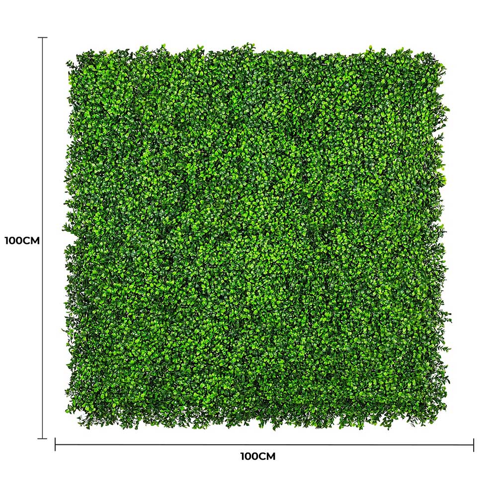 Square piece of artificial greenery with dimensions indicated