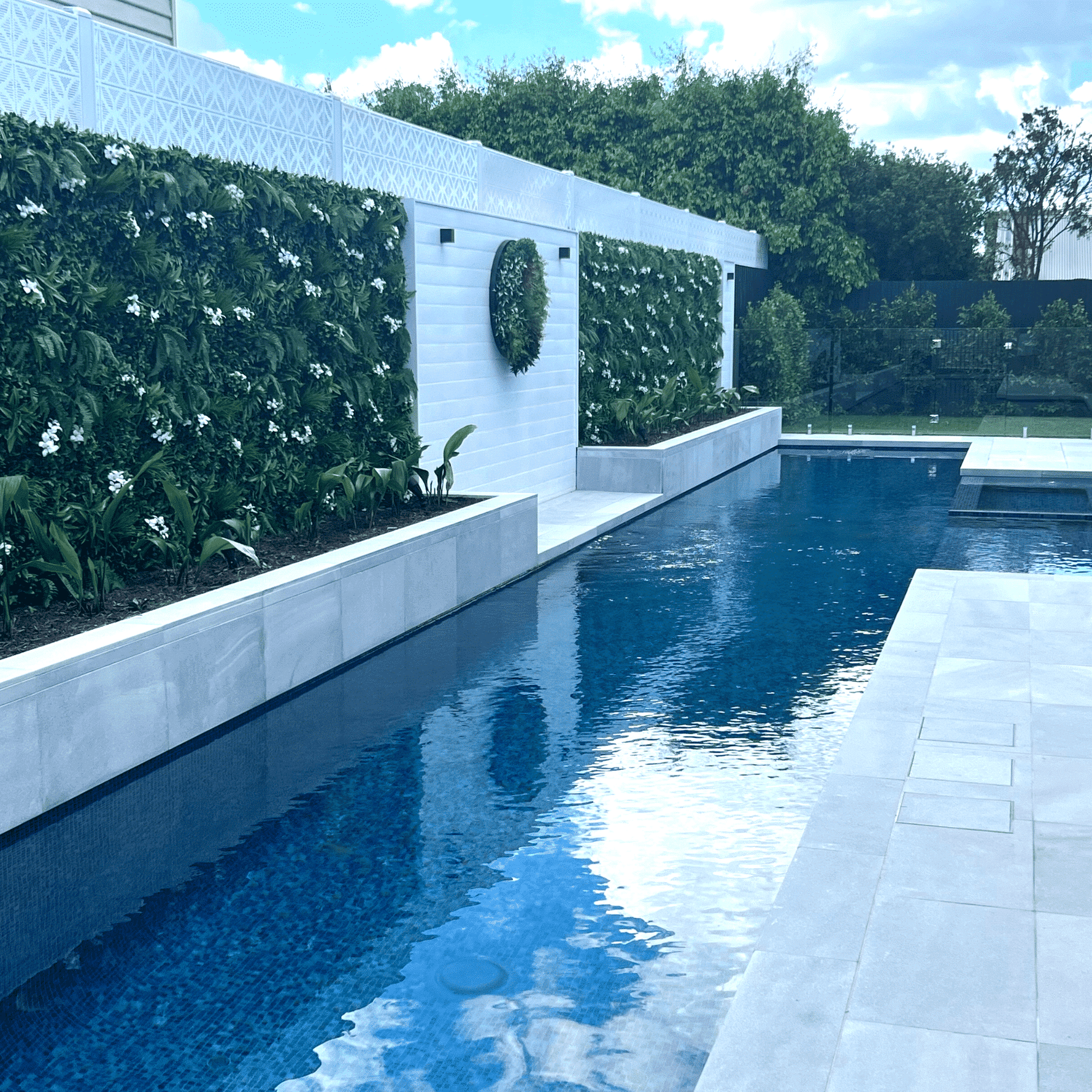 Luxury Flowering White Jasmine Vertical Garden Green Wall Panel 1m x 1m – SGS UV Resistant - Designer Vertical Gardens artificial garden wall plants artificial green wall australia