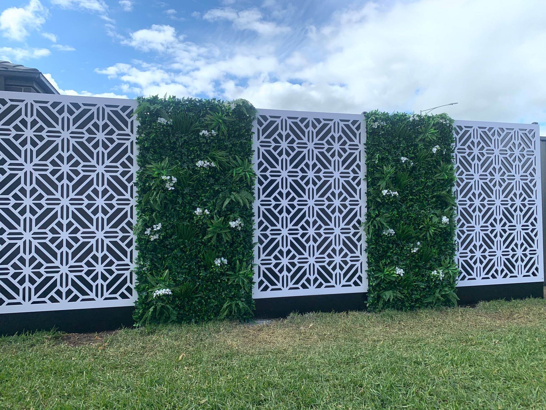 Luxury Flowering White Jasmine Vertical Garden Green Wall Panel 1m x 1m – SGS UV Resistant - Designer Vertical Gardens artificial garden wall plants artificial green wall australia