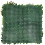 Green artificial hedge panel with a grid pattern on a white background