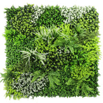 Square arrangement of artificial greenery on a white background