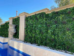 Man-made green wall next to a pool with clear blue sky