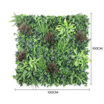 Artificial green wall panel with dimensions on a white background