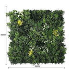 Artificial green wall panel with dimensions indicated
