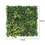 Square piece of artificial greenery with dimensions indicated