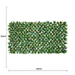 Artificial green hedge panel with dimensions on a white background