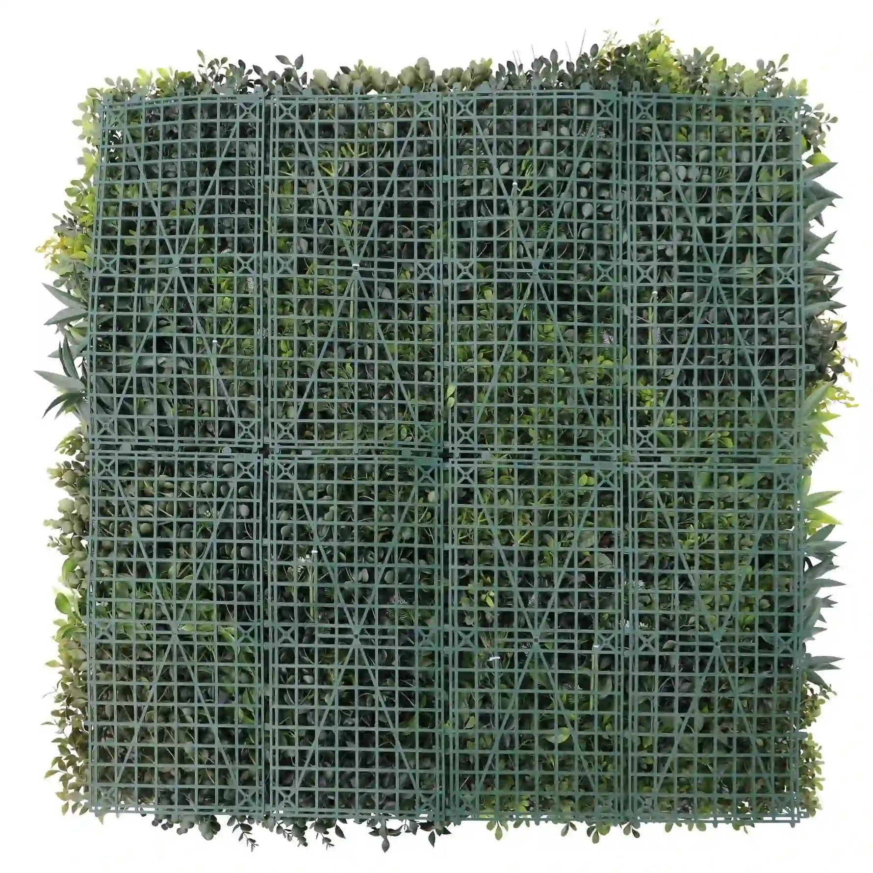 Square grid panel with greenery on a white background