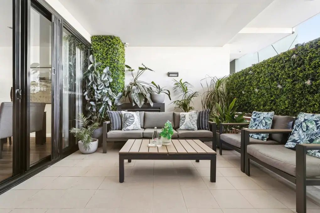 Luxury Mixed Ivy Artificial Hedge Fence Panels / Fake Vertical Garden 1m x 1m UV Resistant - Designer Vertical Gardens artificial garden wall plants artificial green wall australia