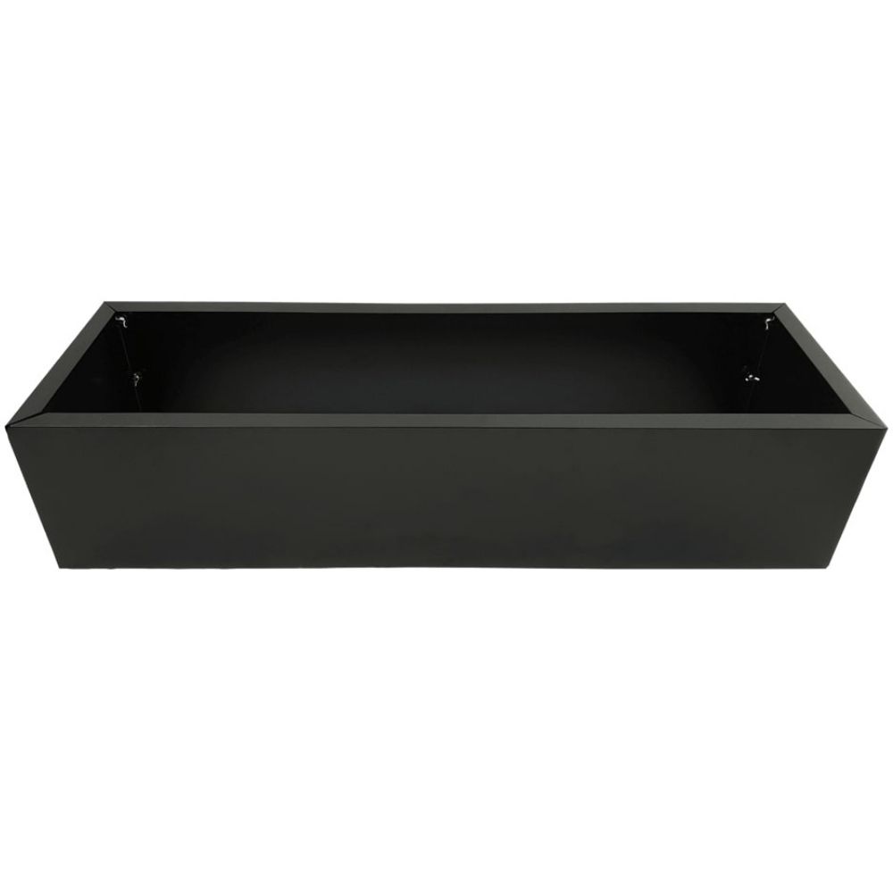 Black rectangular planter box on a white background