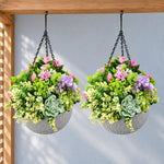 Luxury Modern Hanging Faux Succulent Bowl UV Protected (36cm) - Designer Vertical Gardens Artificial Plants