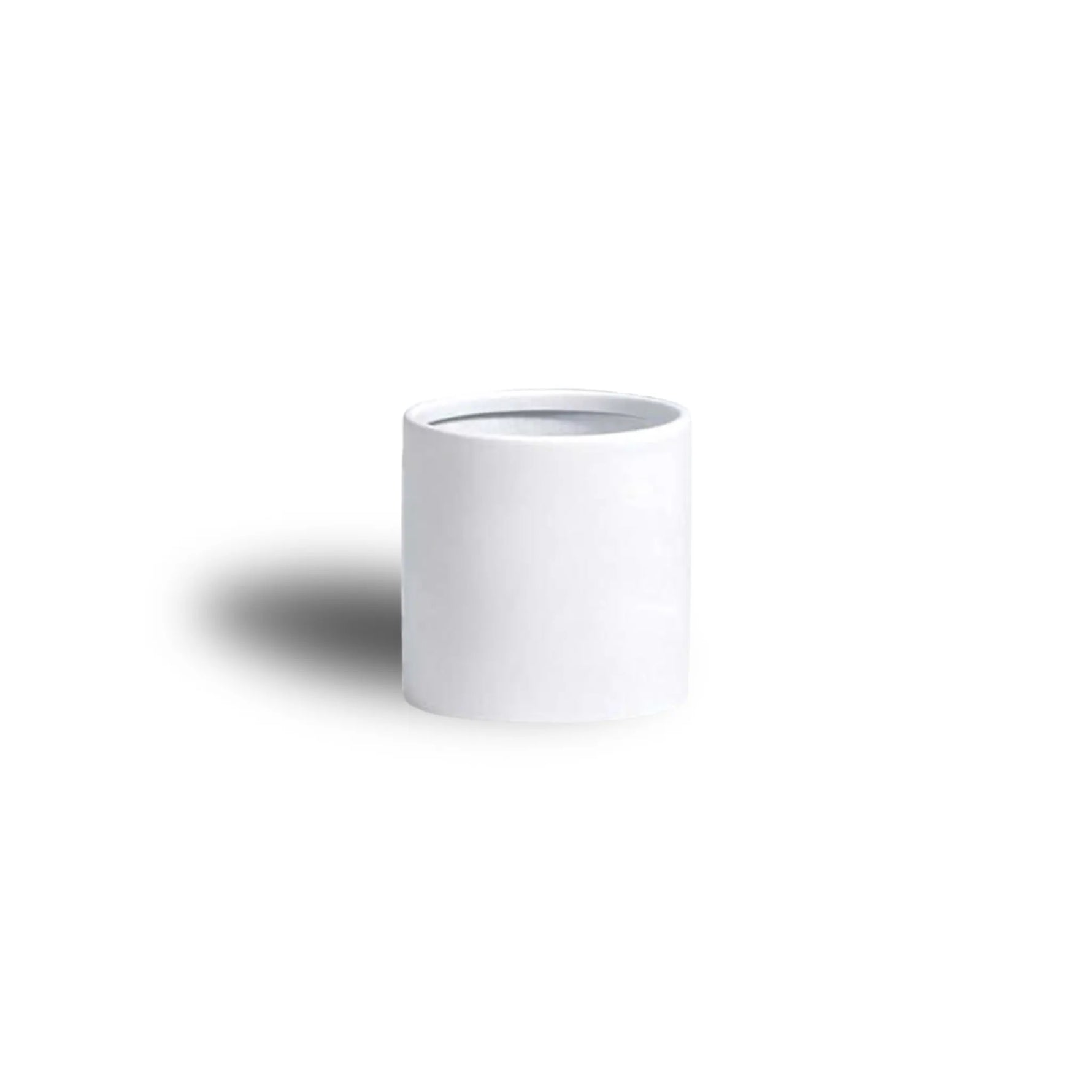 White cylindrical container on a white background