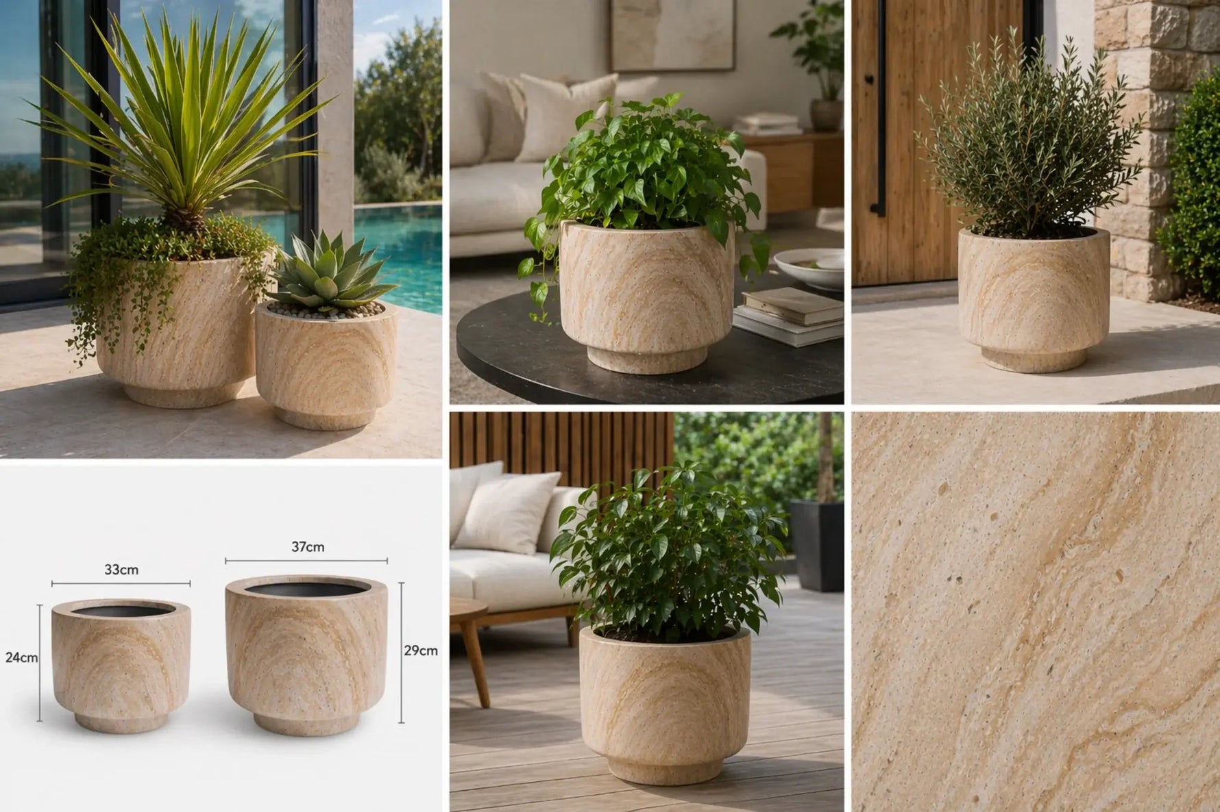 Luxury Rounded Marble Planter with Pedestal Base | Premium Pot Range - Designer Vertical Gardens