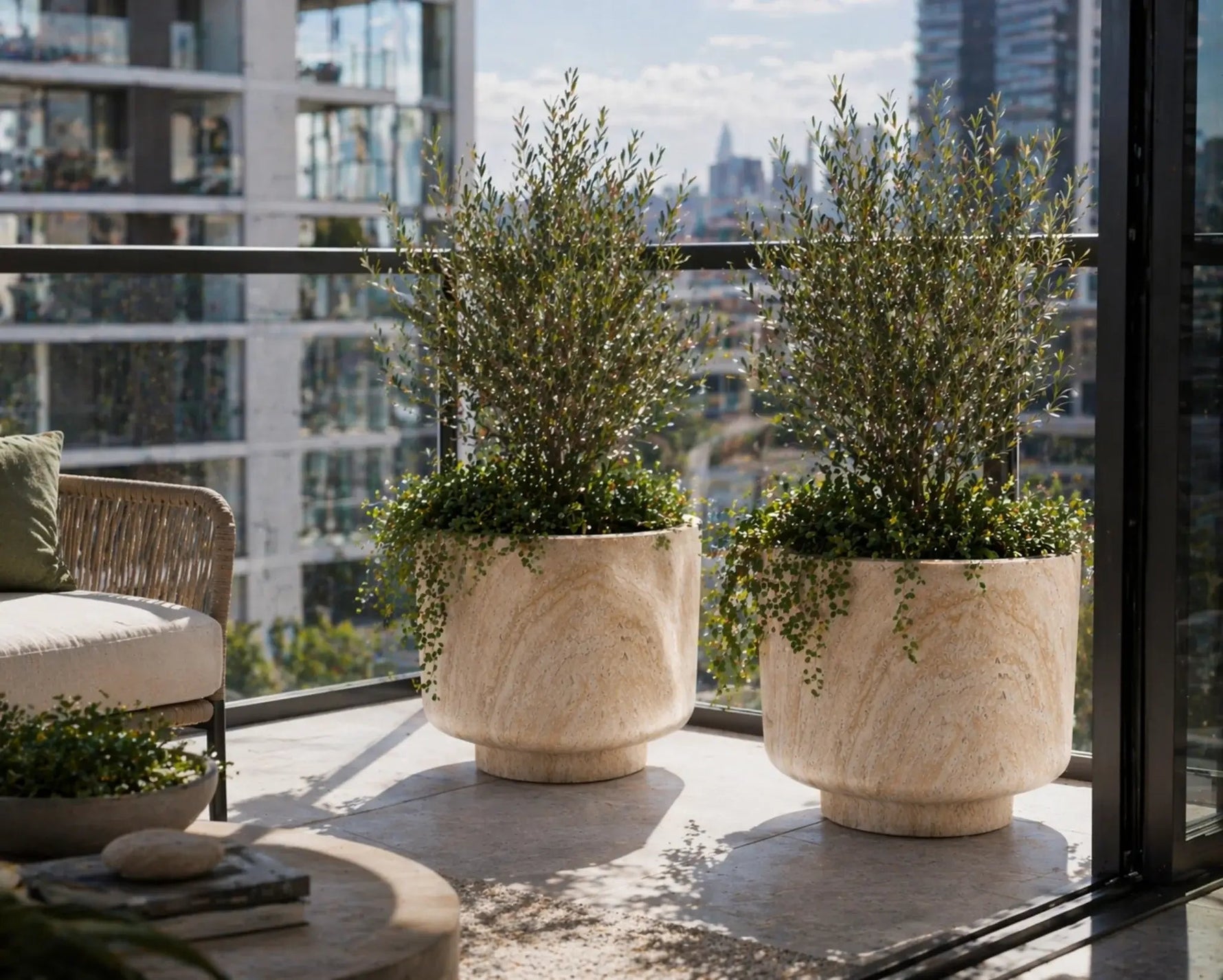 Luxury Rounded Marble Planter with Pedestal Base | Premium Pot Range - Designer Vertical Gardens