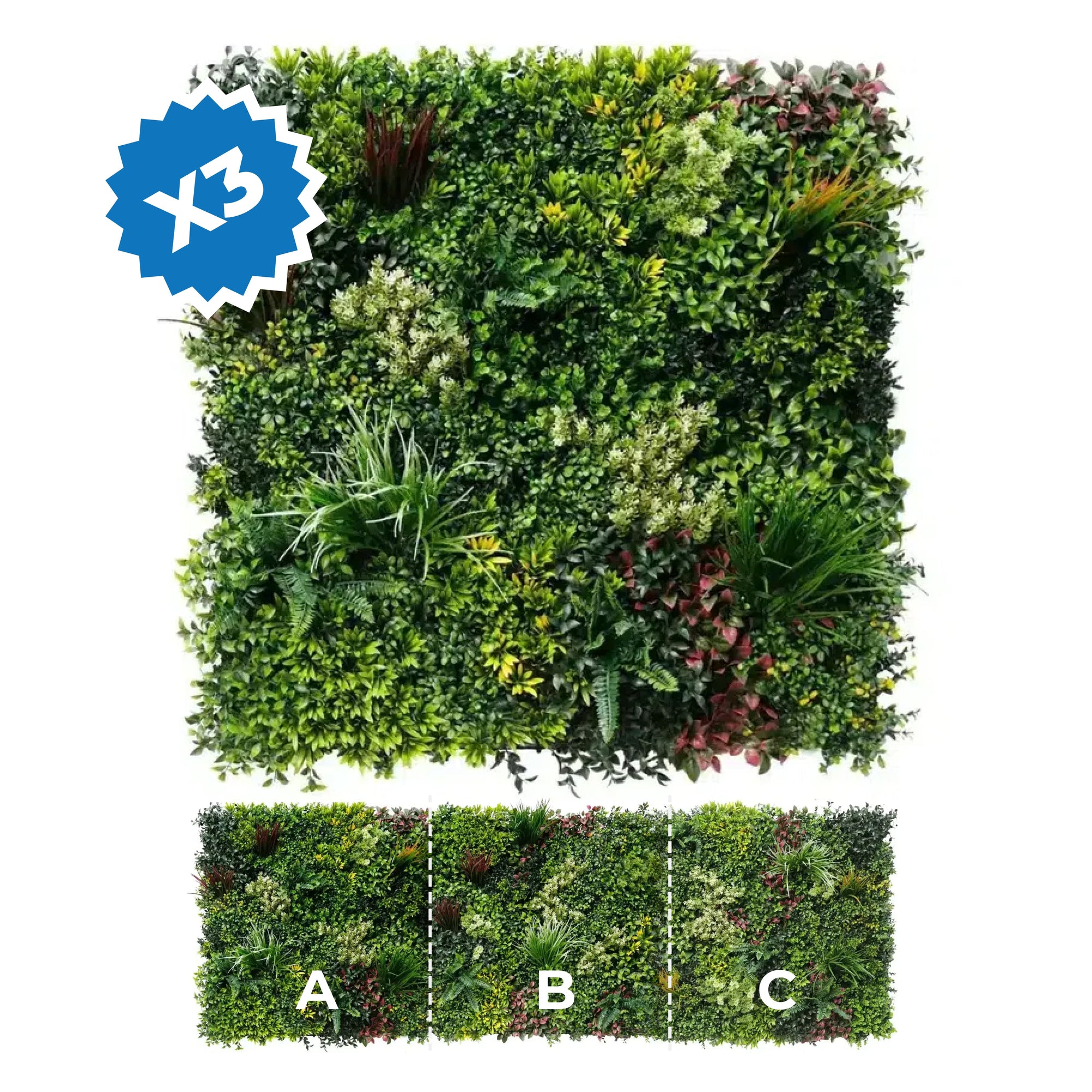 Luxury Triptych Vertical Garden / Living Wall Set 3 Of Pieces 1m X 1m (3 SQM Set) UV Resistant - Designer Vertical Gardens artificial green wall australia artificial green wall installation
