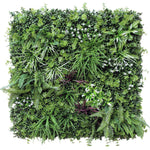 Square arrangement of various green plants on a white background