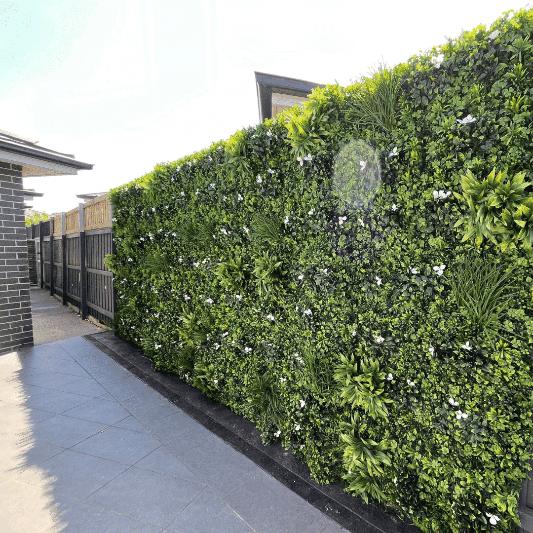 Luxury White Lily Vertical Garden Green Wall Panel 1m x 1m – SGS UV Resistant - Designer Vertical Gardens artificial garden wall plants artificial green wall australia
