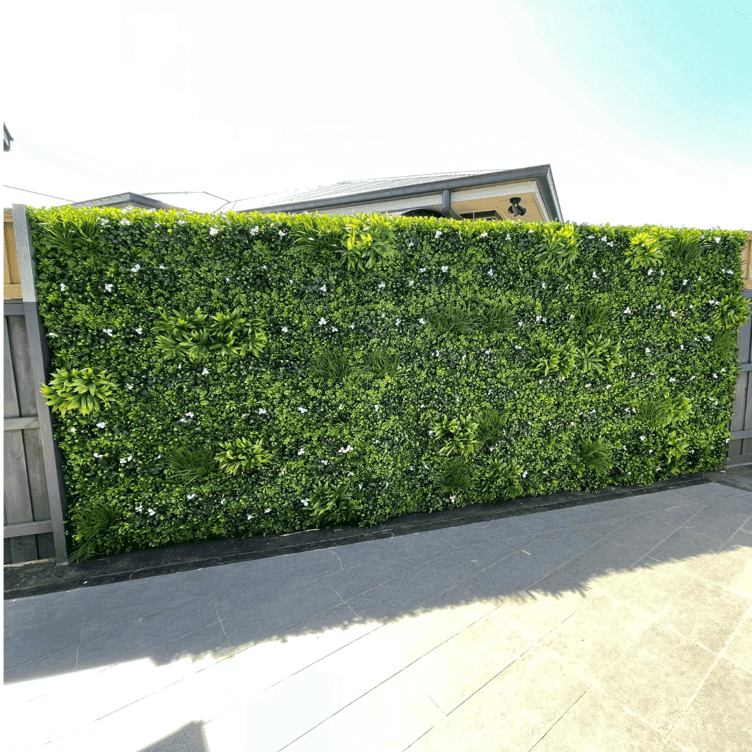Luxury White Lily Vertical Garden Green Wall Panel 1m x 1m – SGS UV Resistant - Designer Vertical Gardens artificial garden wall plants artificial green wall australia