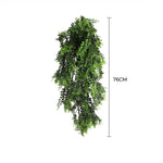 Artificial hanging plant with a measurement label on a white background