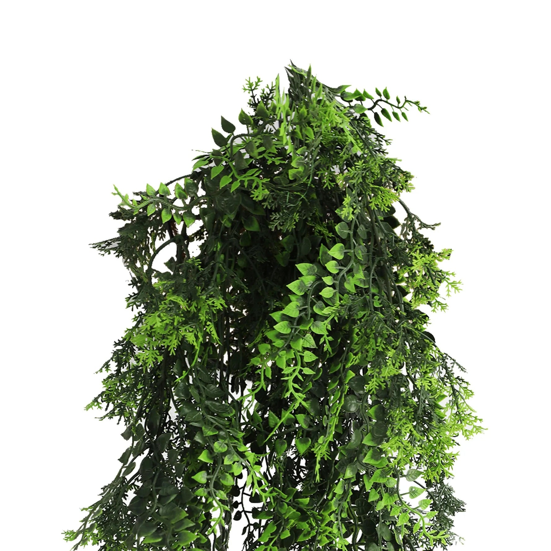 Artificial green leafy garland on a white background