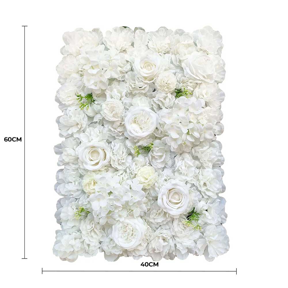 Mixed White Artificial Flower Wall Backdrop Panel 40cm x 60cm – UV Resistant - Designer Vertical Gardens Artificial vertical garden wall panel flowering