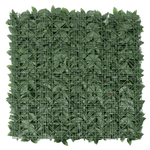 Green artificial hedge panel with a grid structure on a white background