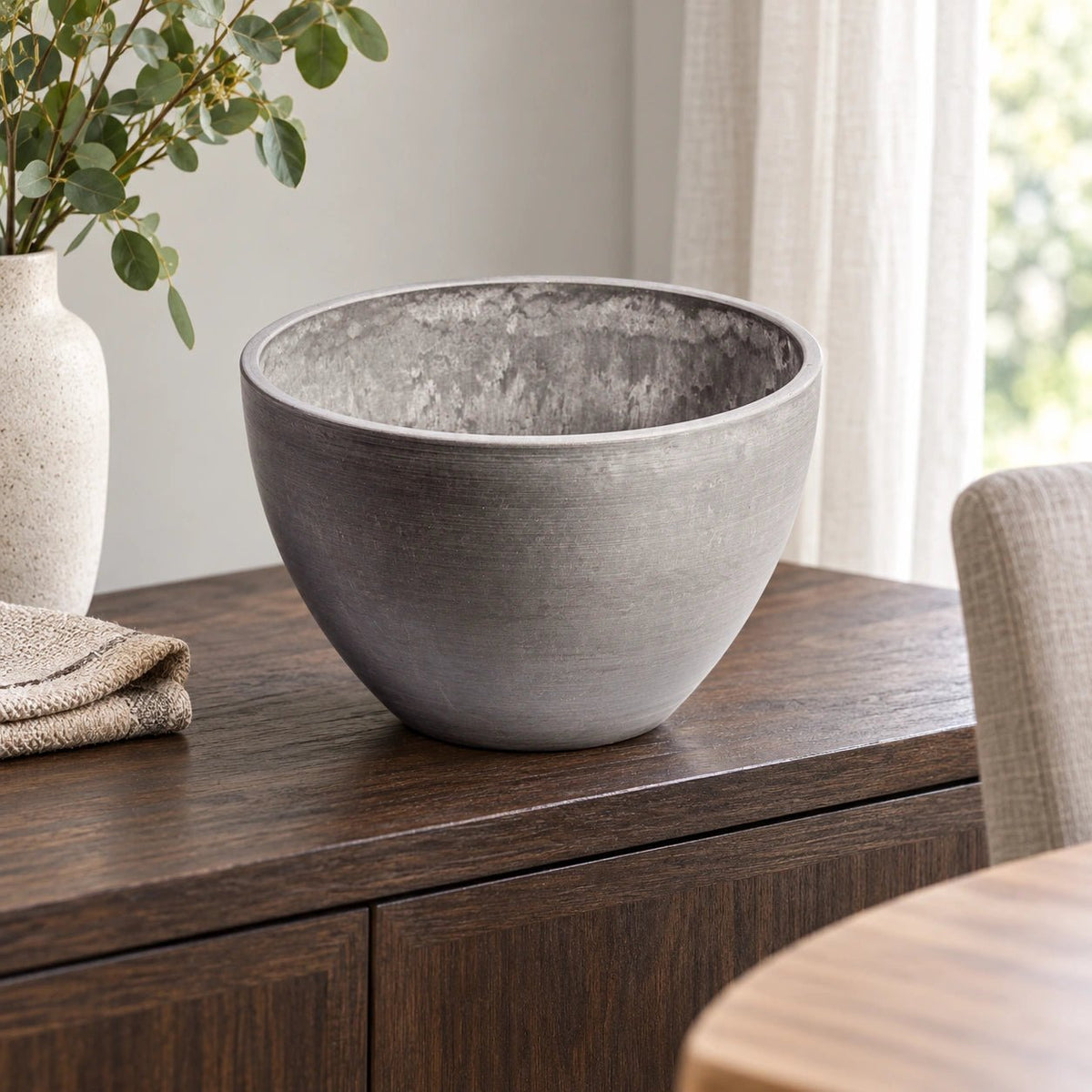 Polished Grey Planter Bowl 30cm - Designer Vertical Gardens Pots