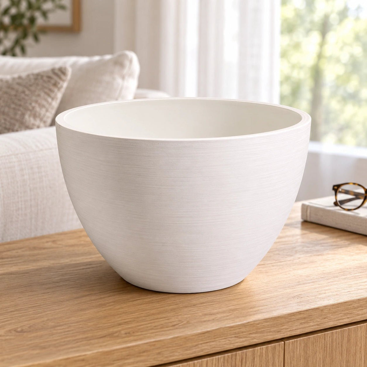 Polished Vintage White Planter Bowl 30cm - Designer Vertical Gardens planter bowl white Pots