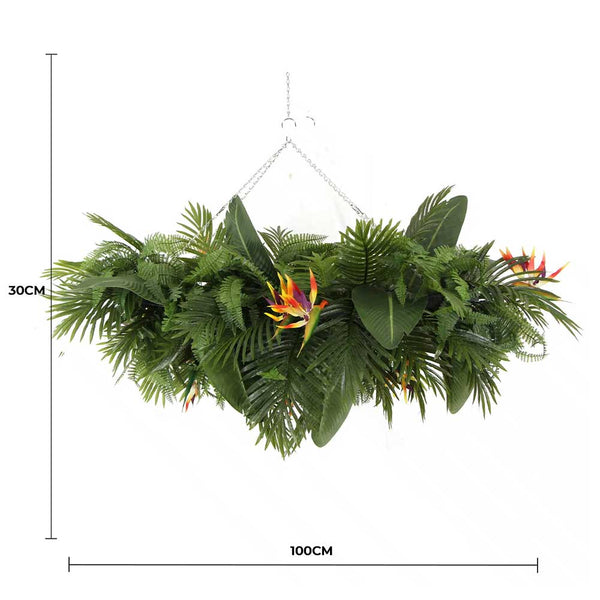 Premium Artificial Hanging Plant Arrangement With Tropical Flowers 100cm X 30cm Mesh + Foliage - image 12
