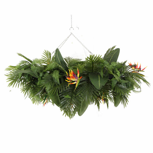 Premium Artificial Hanging Plant Arrangement With Tropical Flowers 100cm X 30cm Mesh + Foliage — gallery image 11