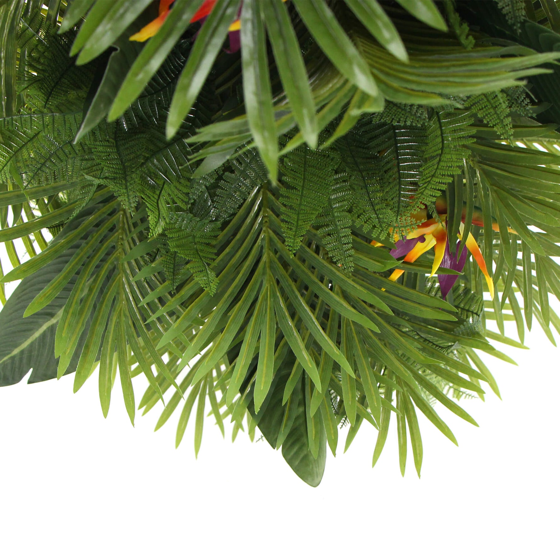 Premium Artificial Hanging Plant Arrangement With Tropical Flowers 100cm X 30cm Mesh + Foliage - Designer Vertical Gardens artificial green walls with flowers Artificial Trees