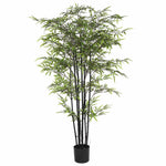 Artificial bamboo plant in a pot on a white background