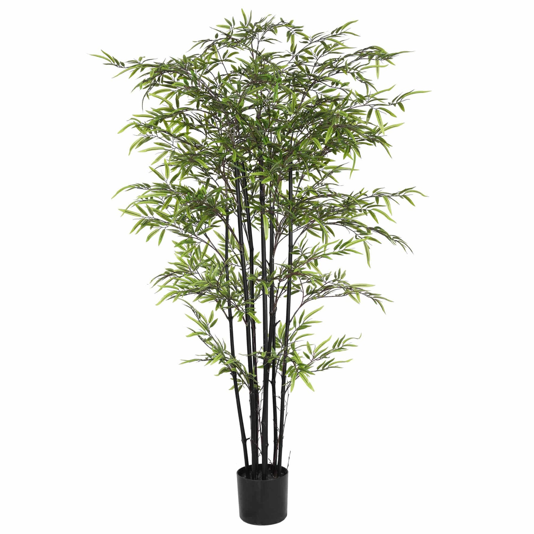 Artificial bamboo plant in a pot on a white background
