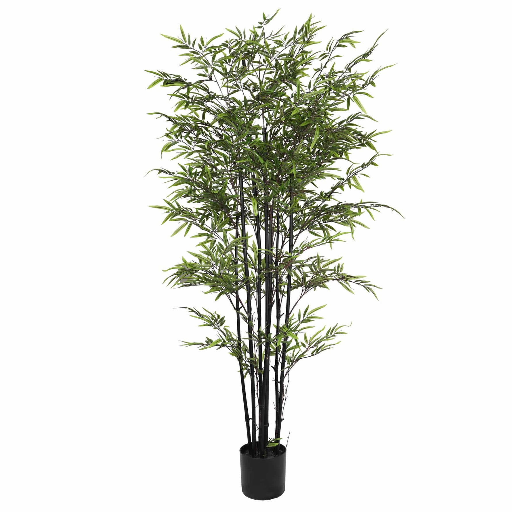 Artificial bamboo plant in a pot on a white background