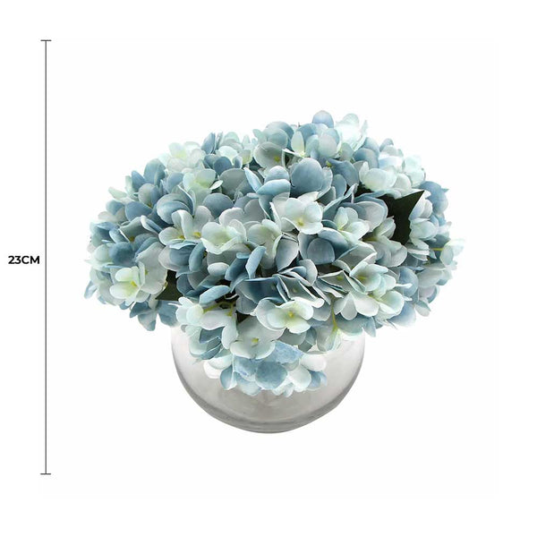 Premium Faux Hydrangea With Glass Vase (Artificial Flowering Blue Hydrangea) 23cm — gallery image 3