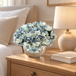 Premium Faux Hydrangea With Glass Vase (Artificial Flowering Blue Hydrangea) 23cm - Designer Vertical Gardens Artificial Trees Flowering plants