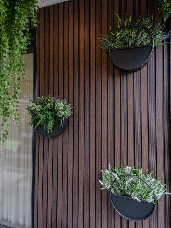 Premium Floating Half Moon / Semi Circle Metal Wall Planter | Onyx Black 35cm — gallery image 11