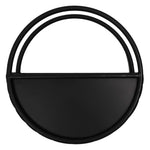 Black circular tray with a half-circle cutout on a white background