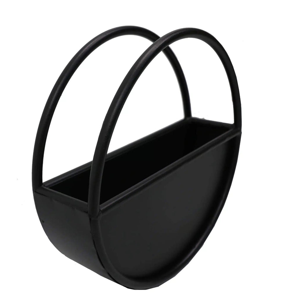 Premium Floating Half Moon / Semi Circle Metal Wall Planter | Onyx Black 45cm — installation hardware